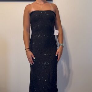 Black Sequin Embellished Strapless Gown